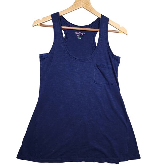 Navy Blue Lilly Pulitzer Racer Back 100% Cotton Tank Top Size Small - Picture 1 of 3